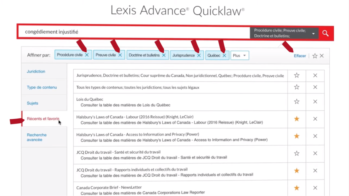 Filtres de pr&eacute;-recherche