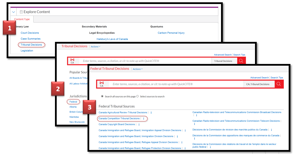 Tribunaux administratifs disponible par nom de tribunal dans le “Explore Content