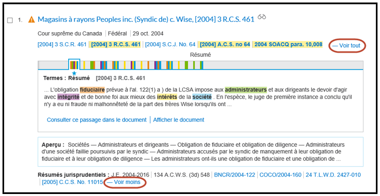 Traitement des citations parallèles dans la liste des résultats de recherche