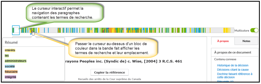 Nouvelle Bande d’emplacement des termes de recherche dans l’affichage de texte intégral