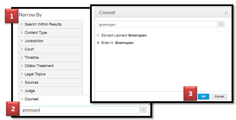 New Post-Search Option to Search by Counsel Name